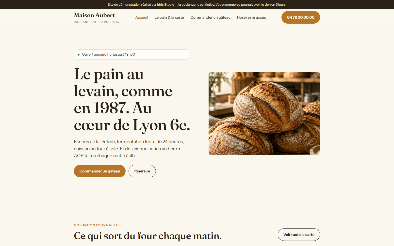 Site vitrine de démonstration Maison Aubert, boulangerie